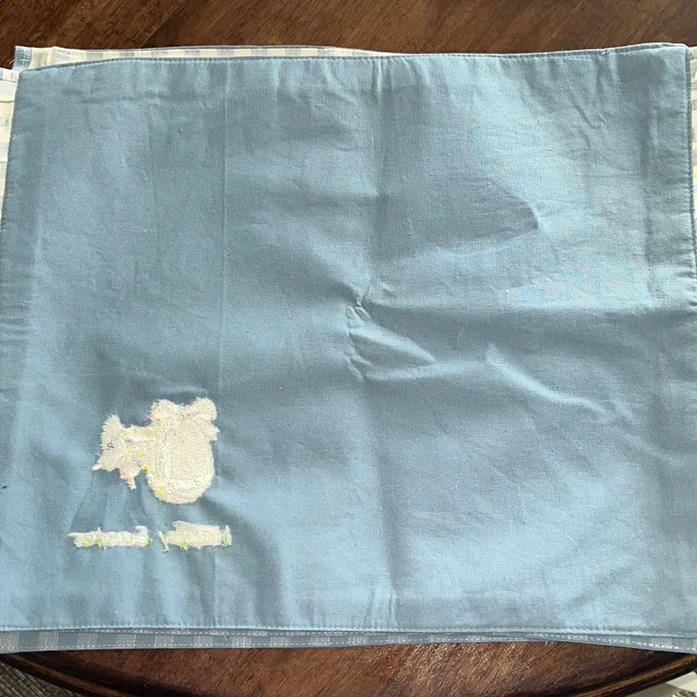 Set (4) Custom Easter 14” by 19” Cotton Easter Blue Gingham Placemats